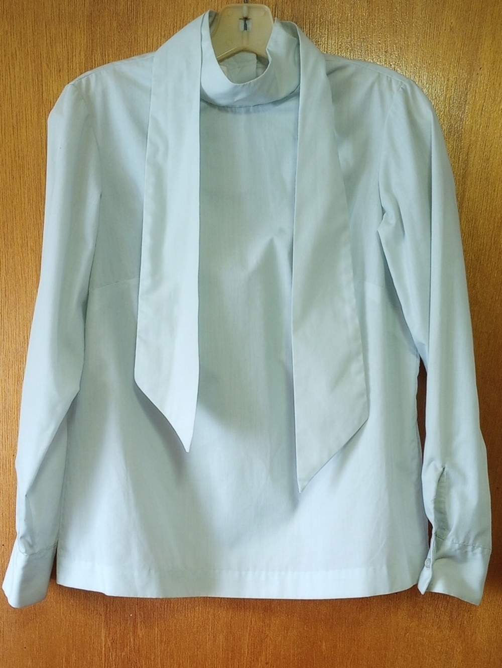 Lady Manhattan Classic Traditional Vintage Gray Cotton & Polyester Blouse w/ Tie